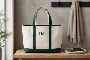 Vintage L.L. Bean Boat & Tote Canvas Bag XL Green White Made In USA NWOT